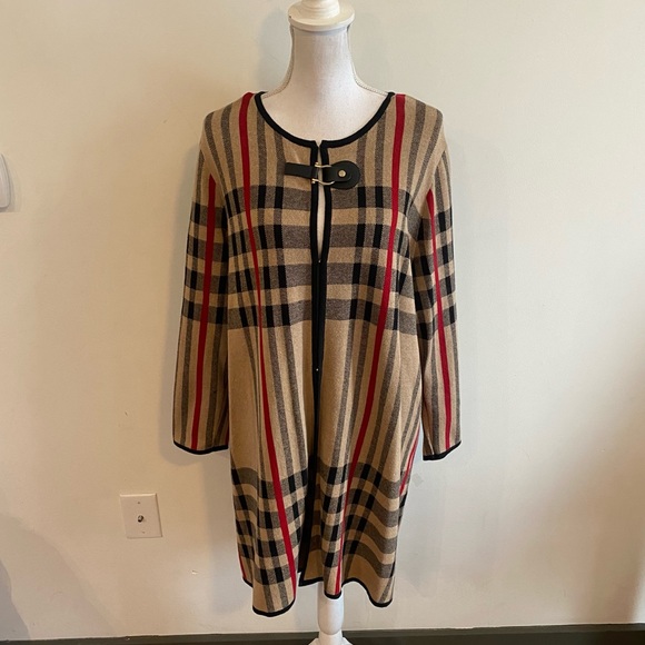 Anne Klein Sweaters - Anne Klein Long Sleeve Plaid Cardigan With Buckle Detail Size 1X